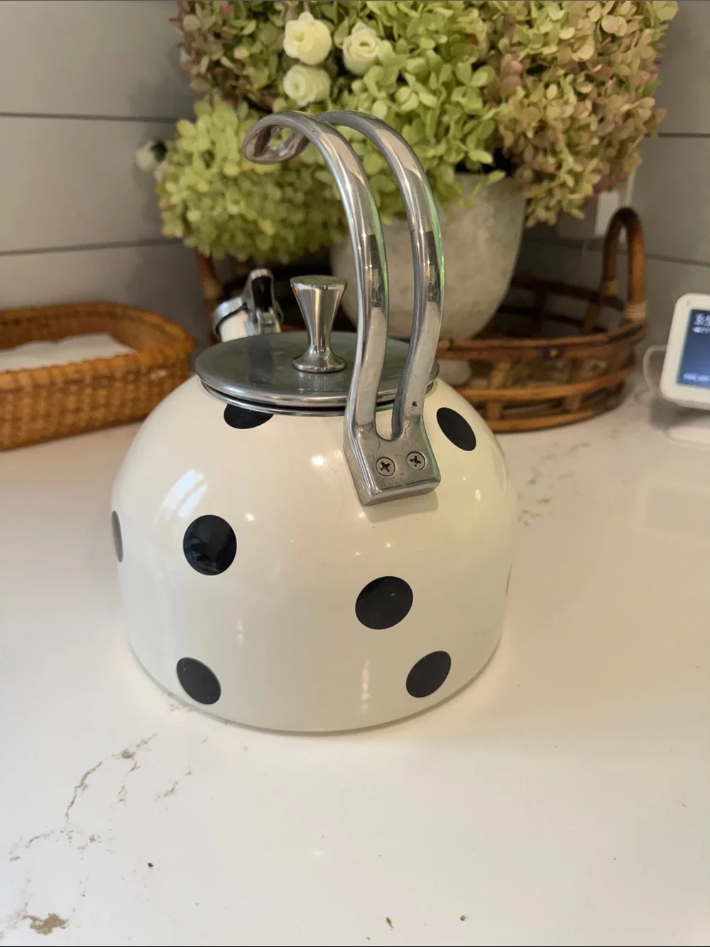 kate spade Cream Teakettle with Black Polka Dots